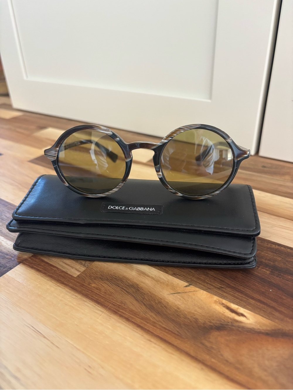 Dolce & Gabbana Round Tortoiseshell Frame Sunglasses with Amber Lenses